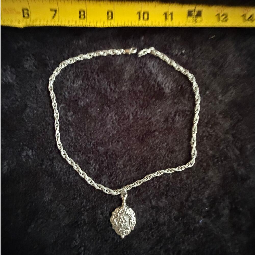 Silver Tone Victorian Revival Style Floral Scroll Pendant Necklace Ornate Chain